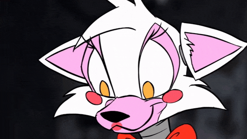 a cartoon drawing of a white and pink fox with a red bow tie