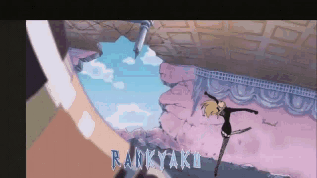 a cartoon of a girl with the word rankyaku on the bottom right