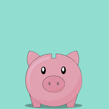 a penguin is sitting on top of a piggy bank and holding a bank card