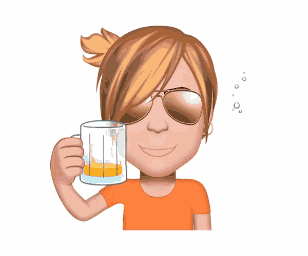 a woman wearing sunglasses is holding a glass of beer
