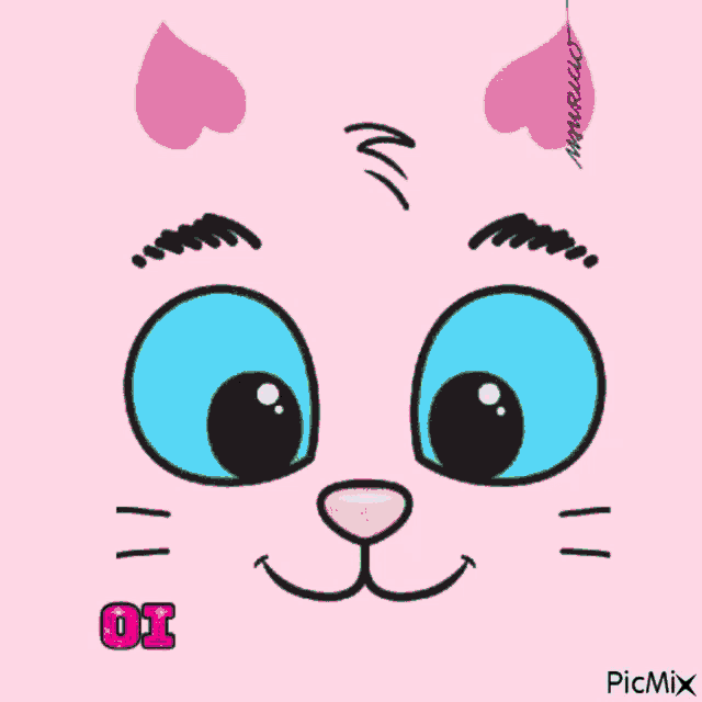 a picture of a cat 's face with the word oi in red