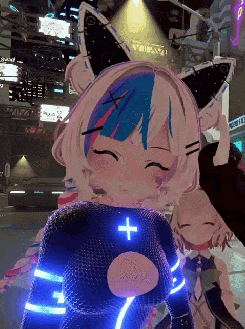 a cartoon girl with a cross on her chest is smiling
