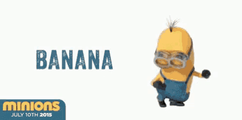 a picture of a minion with the word banana written on it