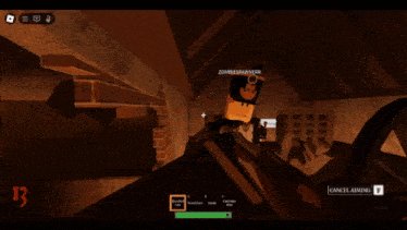 a screenshot of a video game with a person holding a gun