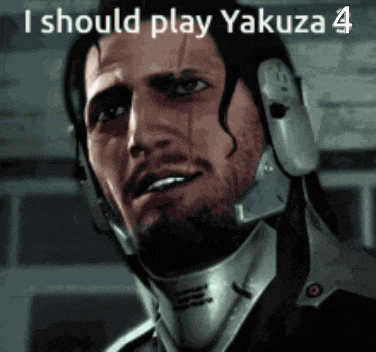 a man wearing a helmet with the words i should play yakuza 4 written on it