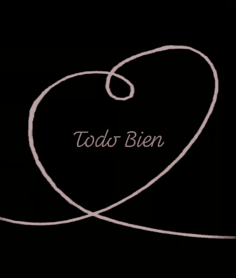 a black background with a pink swirl and the words todo bien on it