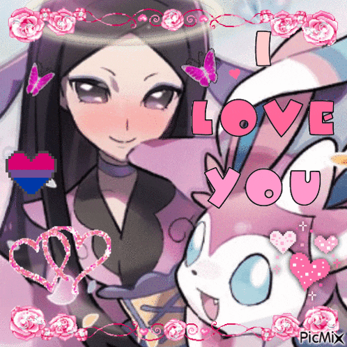 a picture of a girl and a bunny with the words " i love you " on it
