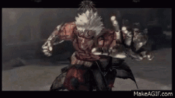 a man in a video game is holding a sword in his hand and says makeagif.com on the bottom