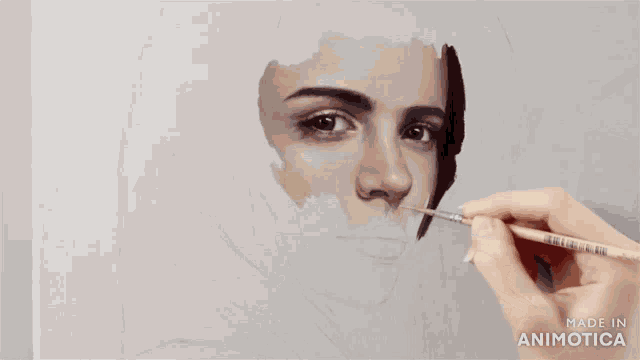 a painting of a woman 's face is being made by animatica