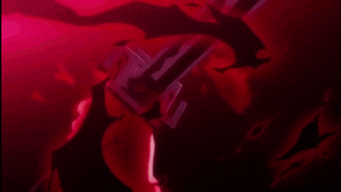 a close up of a bleach character 's face with a mask on and a red background .