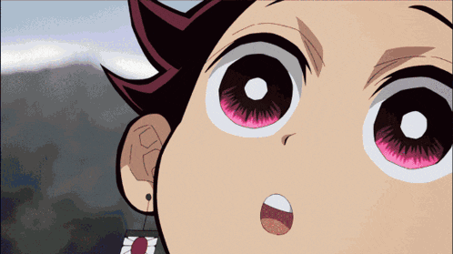 a close up of a person 's face with red eyes and a white mouth