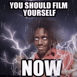 a picture of a man with lightning behind him and the words " you should film yourself now "