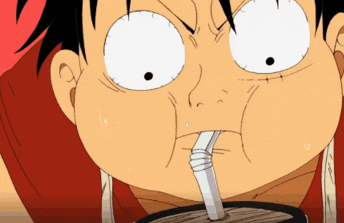 a cartoon character is drinking through a straw and making a funny face