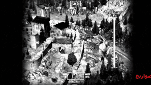 a black and white photo of a landscape with the number 310 in the middle