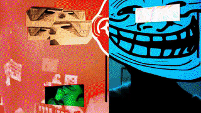 a cartoon of a troll with a red background and a green background