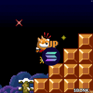 a pixel art game with a dog and a coin that says bonk