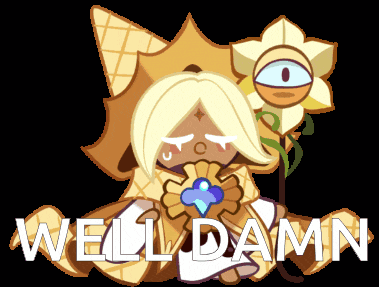 a cartoon character with a flower and the words well damn below it