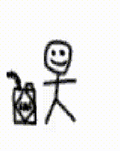 a cartoon of a stick figure playing a guitar and a speaker