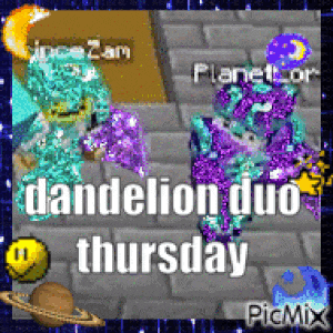 dandelion duo thursday is written on a picture of a game