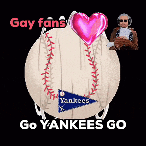 a baseball with a yankees logo and a heart on it