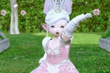 a little girl in a pink dress and white gloves is standing in a field .