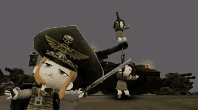 a cartoon character holding a sword with the letter b on his chest