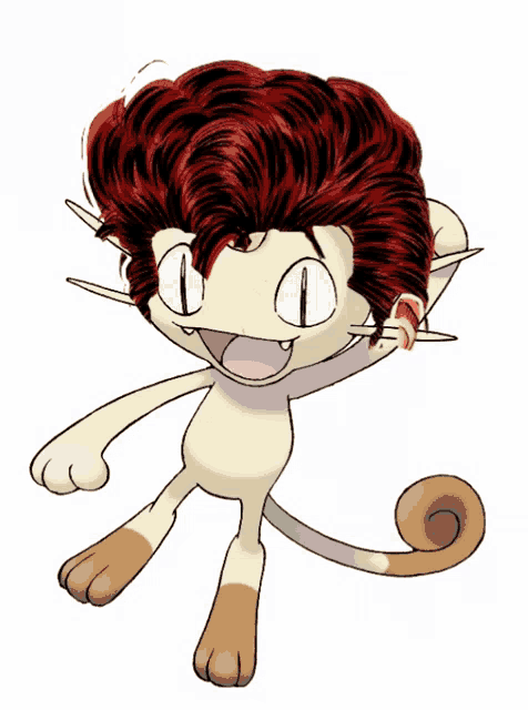 a cartoon cat with red hair and a tail