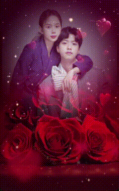 a man and a woman are in a heart surrounded by red roses and the name dilan & citra