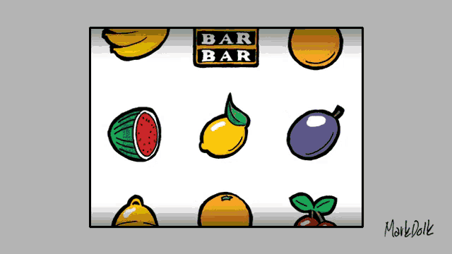 a drawing of a slot machine with the words bar bar bar