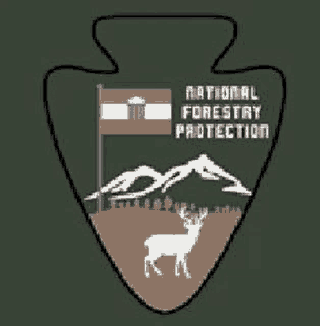 the national forestry protection logo is a spear with a deer and mountains .