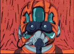 a cartoon drawing of a person wearing a helmet and mask