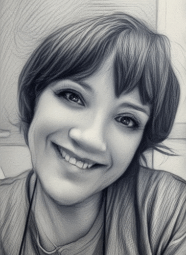 a black and white portrait of a smiling woman
