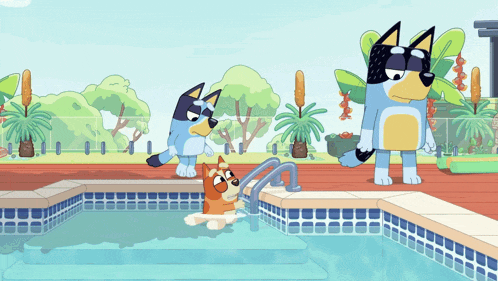 a cartoon dog is swimming in a pool