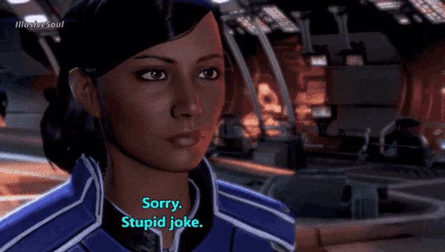 a woman says sorry stupid joke in a video game