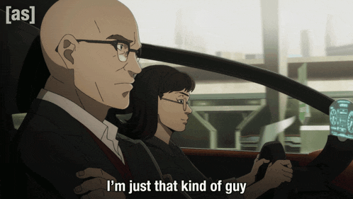 a man and woman in a car with the words i 'm just that kind of guy on the bottom