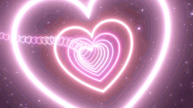 a pink heart shaped tunnel is surrounded by a purple background