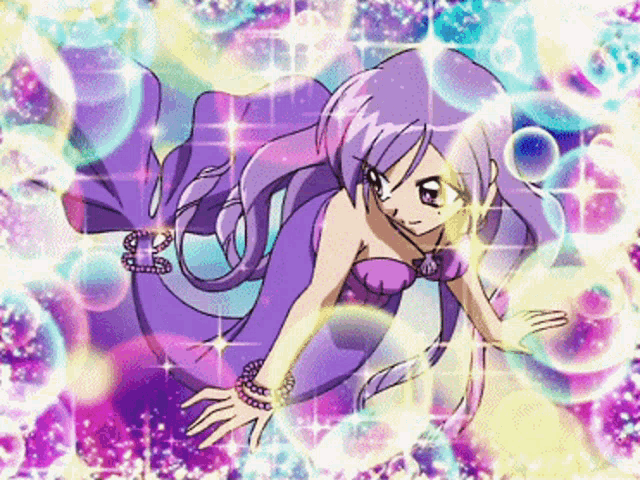 a cartoon of a mermaid with purple hair