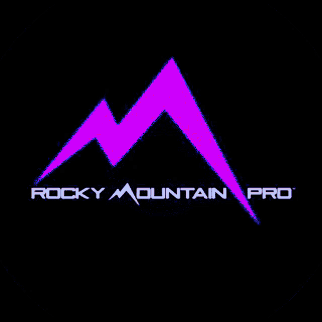 a logo for rocky mountain pro with a purple mountain in the middle
