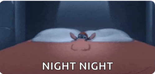 a cartoon character is laying on a bed with the words night night written below it