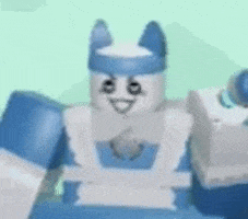 a close up of a toy robot with a blue headband and a smile on its face .