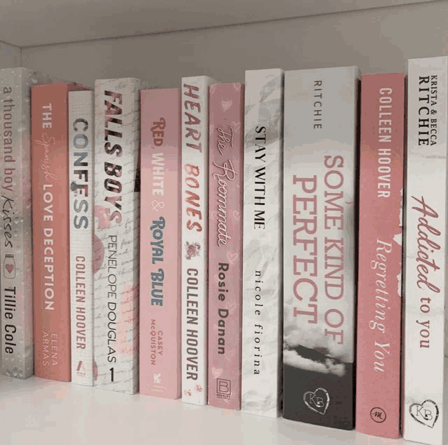 a row of books on a shelf including one titled some kind of perfect