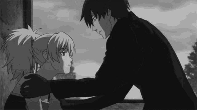 a black and white photo of a man and a girl hugging