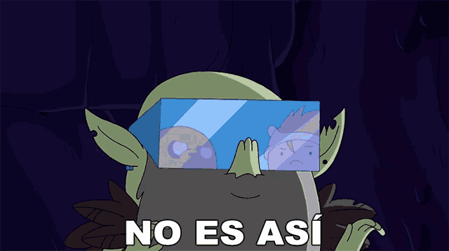 a cartoon character with a box on his head that says no es así