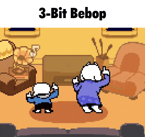 two cartoon characters dancing in a living room with the words 3 - bit bebop above them