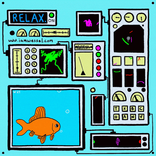a cartoon drawing of a fish with the words relax on the top