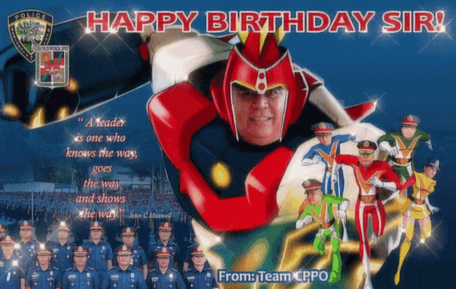 a poster that says happy birthday sir with a picture of a man in a superhero costume