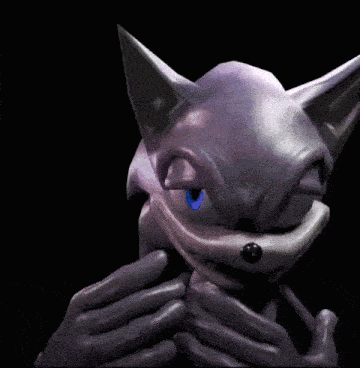 a close up of a sonic the hedgehog with blue eyes on a black background