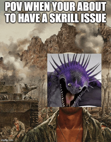 a picture of a purple dragon with the caption pov when your about to have a skrill issue