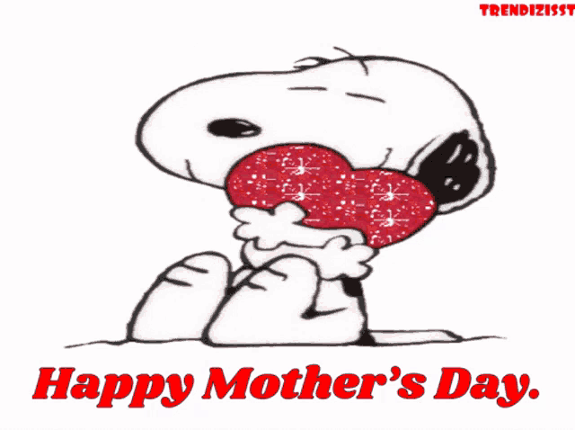 a picture of snoopy holding a heart with the words happy mother 's day
