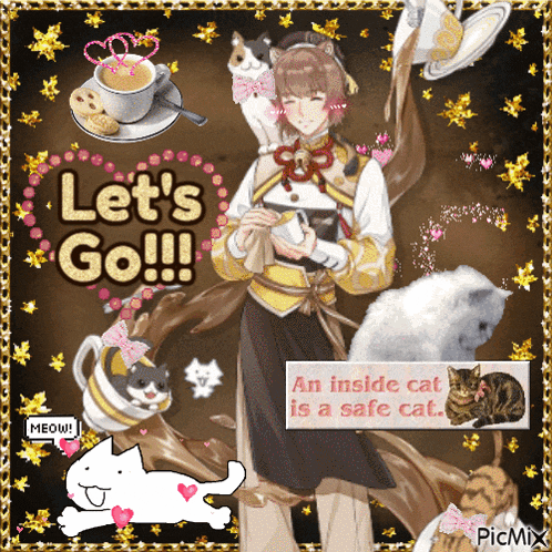 a poster that says let 's go with a girl and cats